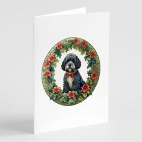 Portuguese Water Dog Christmas Flowers Greeting Cards Pack of 8 Blank Cards with Envelopes Whimsical A7 Size 5x7 Blank Note Cards