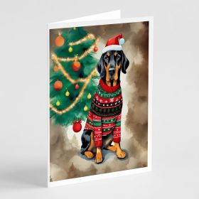 Black and Tan Coonhound Christmas Greeting Cards Pack of 8 Blank Cards with Envelopes Whimsical A7 Size 5x7 Blank Note Cards