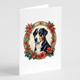 Greater Swiss Mountain Dog Christmas Flowers Greeting Cards Pack of 8 Blank Cards with Envelopes Whimsical A7 Size 5x7 Blank Note Cards