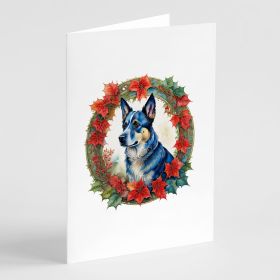 Australian Cattle Dog Christmas Flowers Greeting Cards Pack of 8 Blank Cards with Envelopes Whimsical A7 Size 5x7 Blank Note Cards