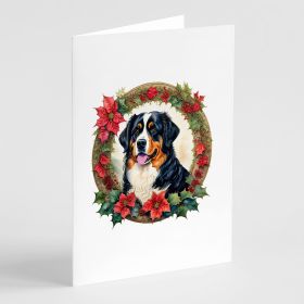 Bernese Mountain Dog Christmas Flowers Greeting Cards Pack of 8 Blank Cards with Envelopes Whimsical A7 Size 5x7 Blank Note Cards