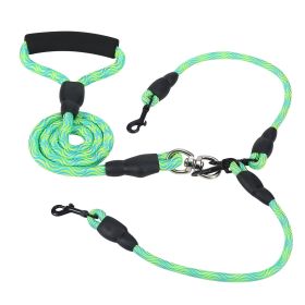 Double Dogs Leash No-Tangle Dogs Lead Reflective Dogs Walking Leash w/ Swivel Coupler Padded Handle (Option: TwoDogLeashGreen)