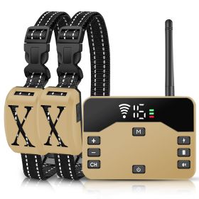 2 In 1 Wireless Electric Dog Fence Waterproof Pet Shock Boundary Containment System Electric Training Collar with 2 Receiver Collars for Small Medium (Option: DogFenceGold2Collar)