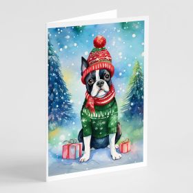 Boston Terrier Christmas Greeting Cards Pack of 8 Blank Cards with Envelopes Whimsical A7 Size 5x7 Blank Note Cards (Default: Default)