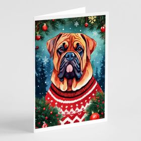 Dogue de Bordeaux Christmas Greeting Cards Pack of 8 Blank Cards with Envelopes Whimsical A7 Size 5x7 Blank Note Cards (Default: Default)