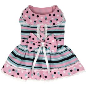 Dots & Stripes Harness Dress (Color: Pink & Teal, size: X-Large)