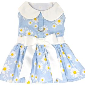 Blue Daisy Dog Dress with Matching Leash (size: medium)